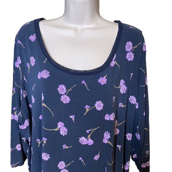 Lands End Womens Soft Floral Blouse Plus Size 3x Scoop Neck Blue u - Picture 2 of 5